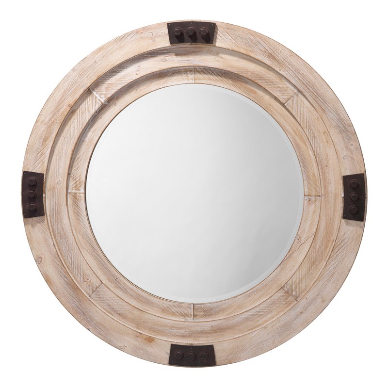 J&D Designs Foreman Transitional Wood Simple Mirror in White Washed Finish