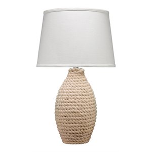 j&d designs coastal fabric table lamp with tapered shade in white rope finish