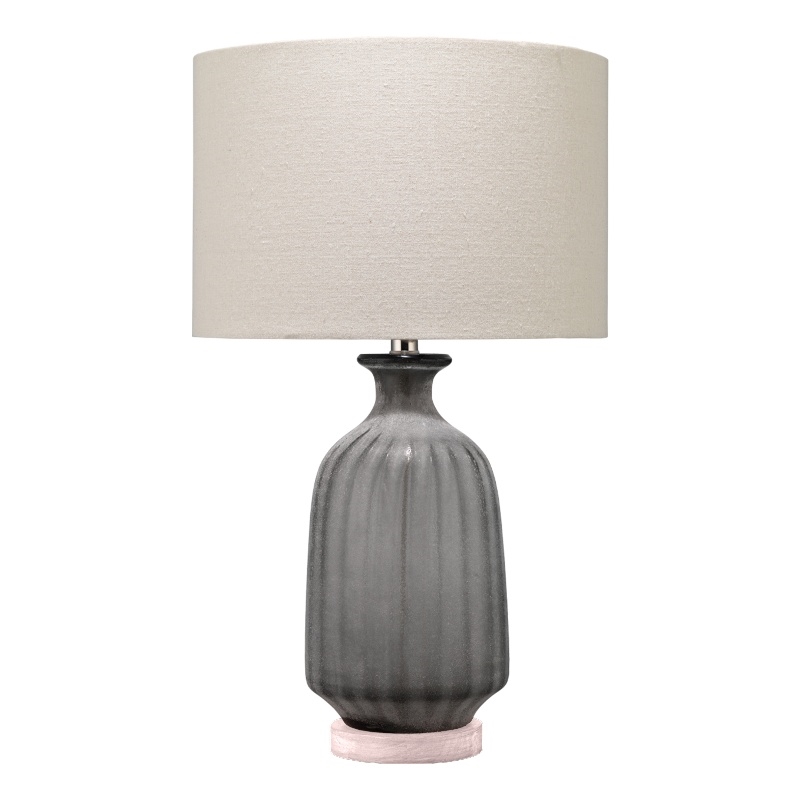 J&D Designs Transitional Glass Table Lamp with Linen Shade in Frosted Gray/Cream
