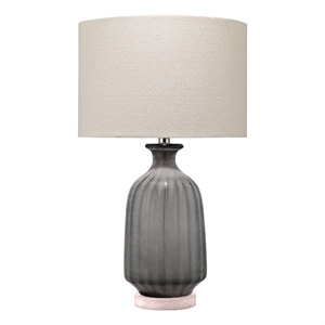 j&d designs transitional glass table lamp with linen shade in frosted gray/cream