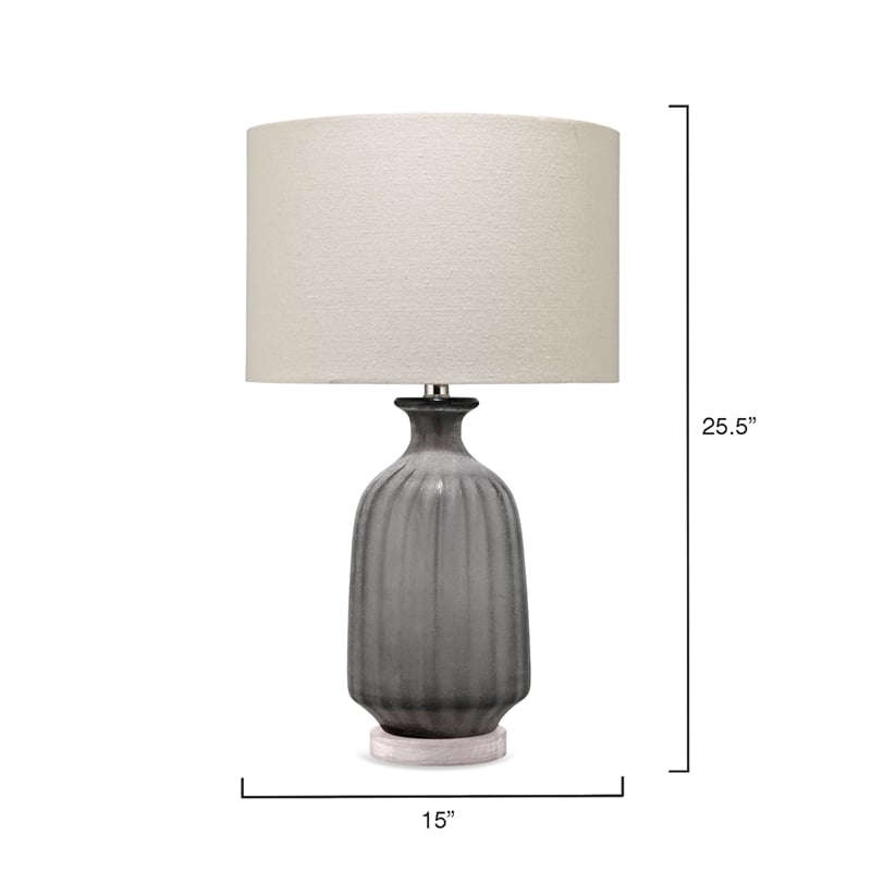 J&D Designs Transitional Glass Table Lamp with Linen Shade in Frosted Gray/Cream