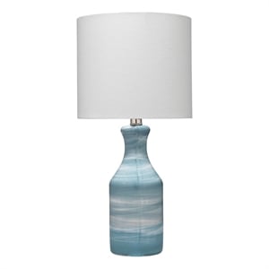 j&d designs bungalow 1-light transitional ceramic table lamp in blue/white