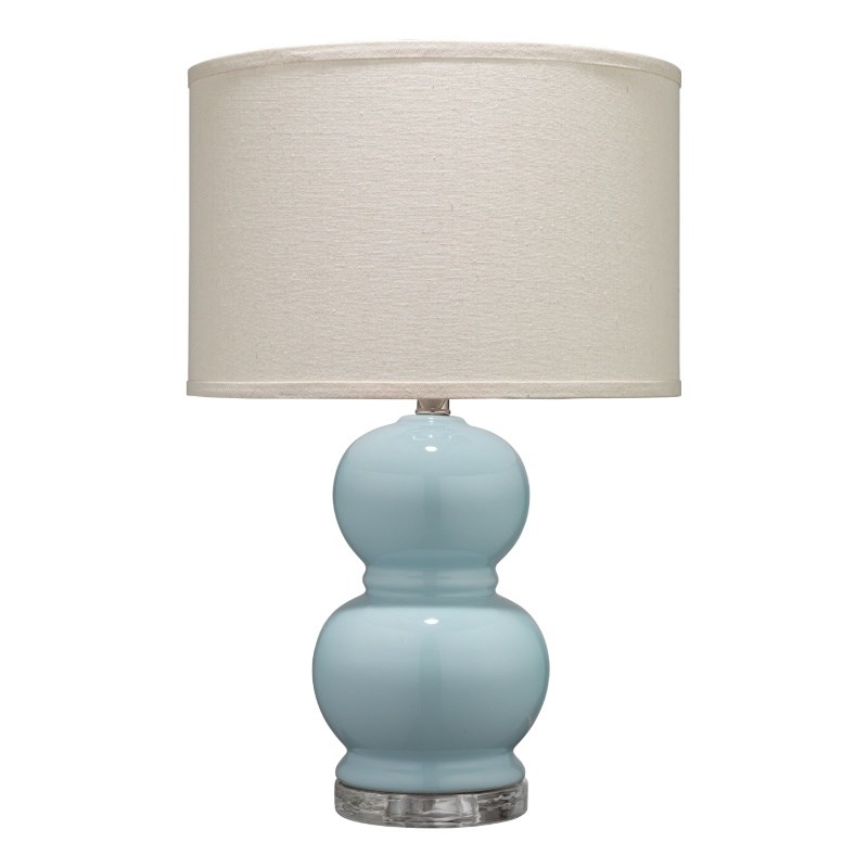 J&D Designs Bubble Transitional Glass Table Lamp with Linen Shade in Blue