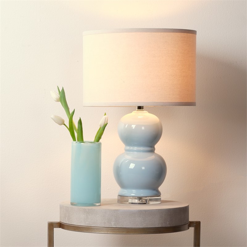 J&D Designs Bubble Transitional Glass Table Lamp with Linen Shade in Blue