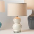 J&D Designs Bubble Transitional Glass Table Lamp with Linen Shade in Cream