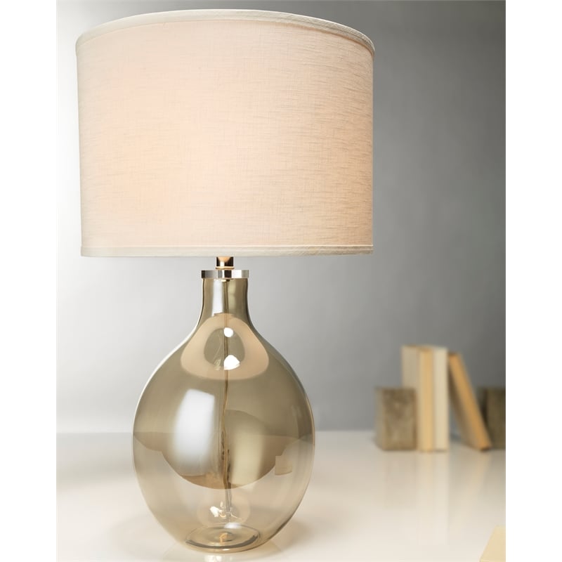 J&D Designs Juliette Transitional Glass Table Lamp with Linen Shade in Gray