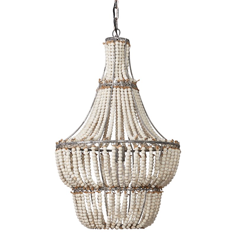 J&D Designs Blanca Transitional Wood Glamourous and Elegant Chandelier in White