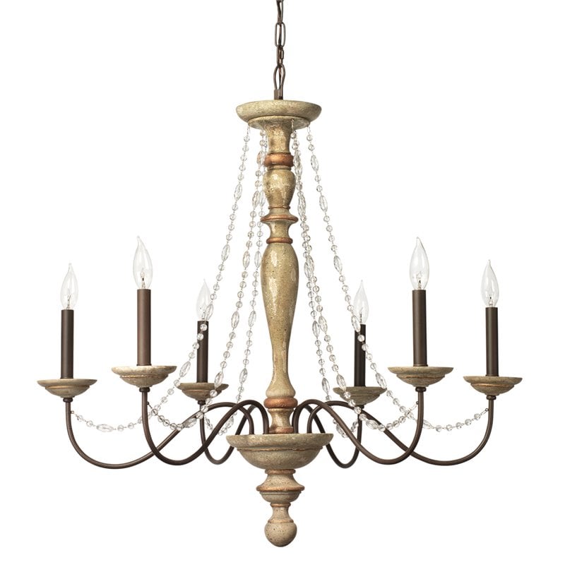 J&D Designs Maybel Transitional Wood Glamourous and Elegant Chandelier in White