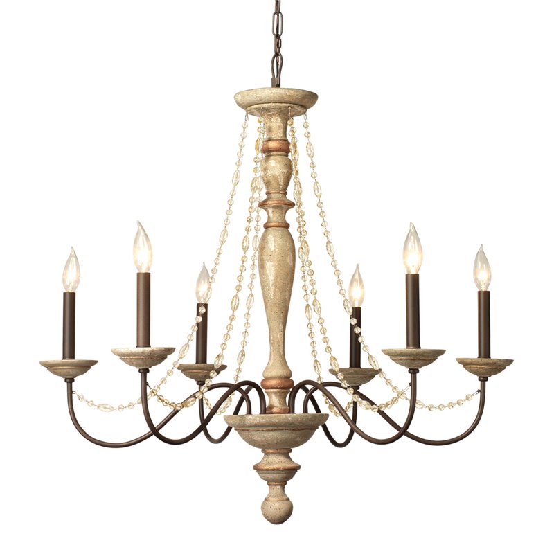 J&D Designs Maybel Transitional Wood Glamourous and Elegant Chandelier in White