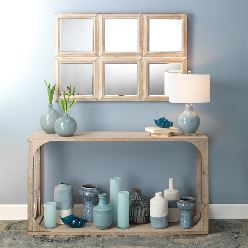 J&D Designs Everett MDF Wood Openwork Console Table in Gray Washed Finish