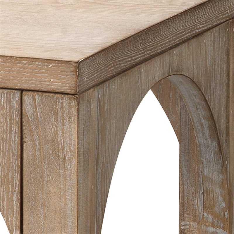 J&D Designs Everett MDF Wood Openwork Console Table in Gray Washed Finish