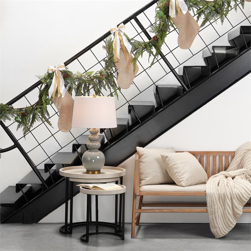 J&D Designs Maddox Faux Leather & Iron Nesting Tables in Cream (Set of 3)