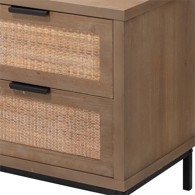 j&d designs reed 2-drawer coastal wood & iron side table in brown