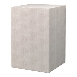 j&d designs structure square faux shagreen and wood side table in ivory