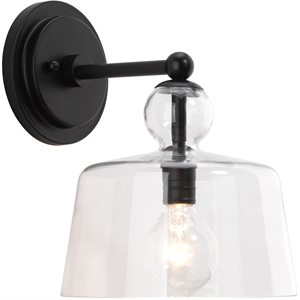 J&D Designs Hudson 12&quot Transitional Metal Wall Sconce in Black and Clear