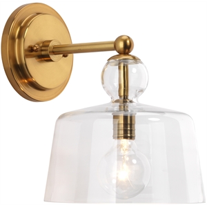 J&D Designs Hudson 12&quot Transitional Metal Wall Sconce in Brass and Clear
