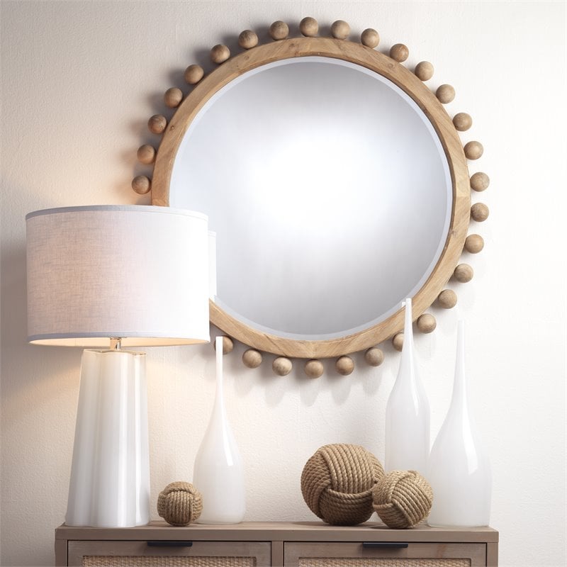 J&D Designs Brighton Beveled Transitional Fir Wood Mirror in Natural