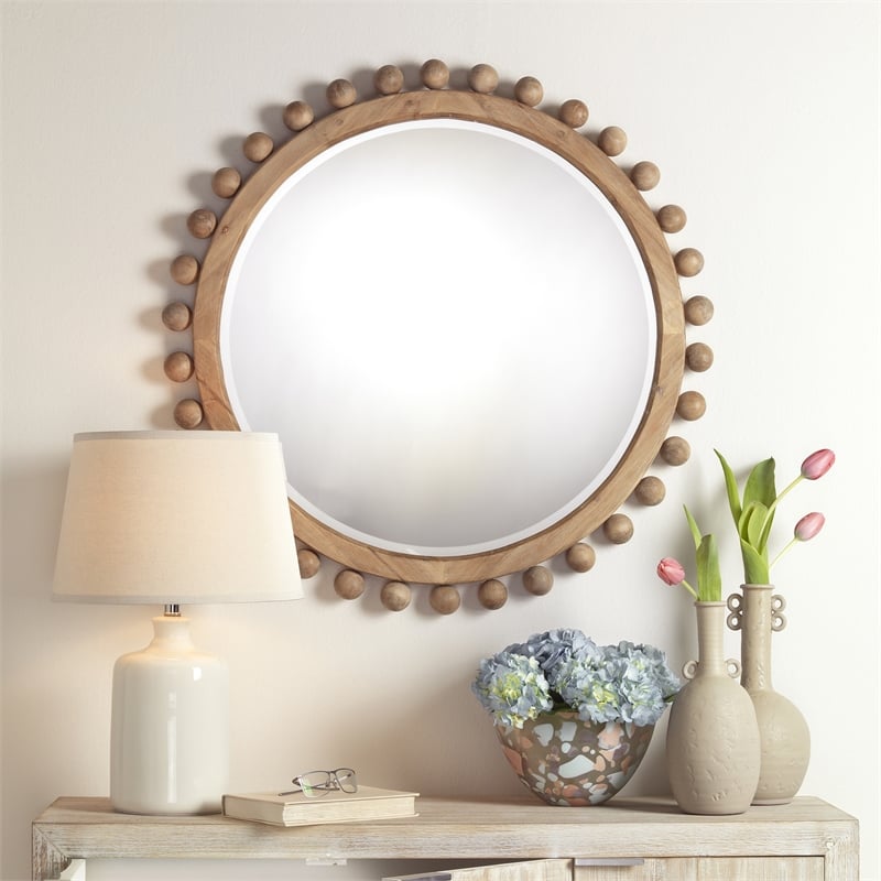 J&D Designs Brighton Beveled Transitional Fir Wood Mirror in Natural