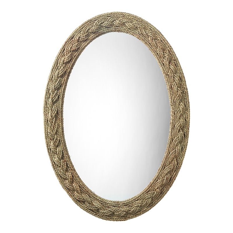 J&D Designs Lark Braided Oval Coastal Fabric Mirror in Brown/Natural Seagrass