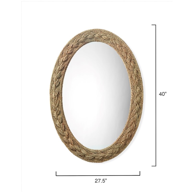 J&D Designs Lark Braided Oval Coastal Fabric Mirror in Brown/Natural Seagrass