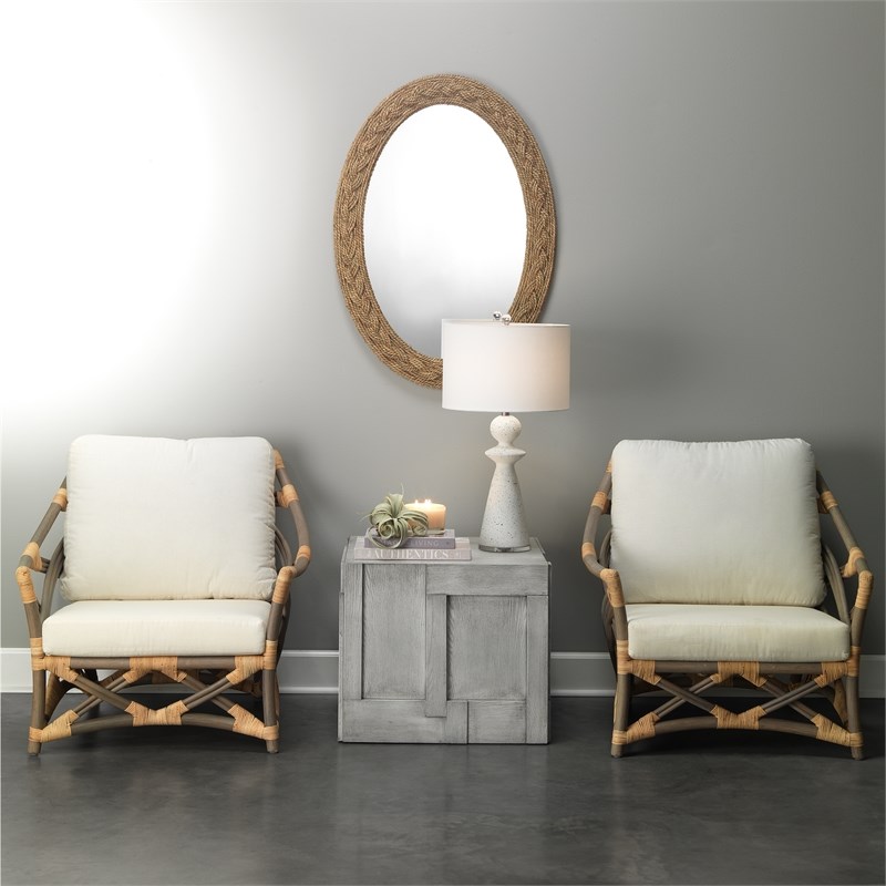 J&D Designs Lark Braided Oval Coastal Fabric Mirror in Brown/Natural Seagrass