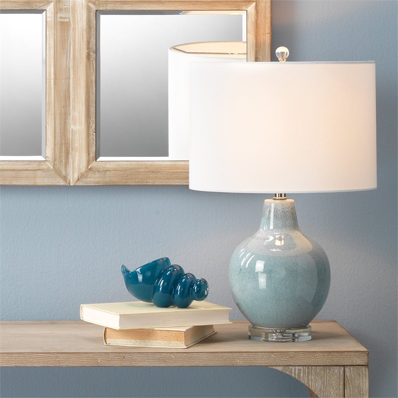 J&D Designs Aubrey Coastal Ceramic Table Lamp with Clear Acrylic Base in Blue