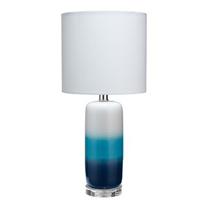 j&d designs haze coastal ceramic table lamp with linen shade in blue ombre/white