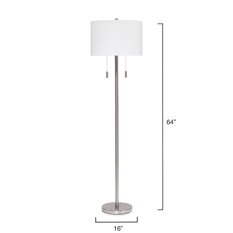 J&D Designs Lincoln Transitional Iron Metal & Linen Floor Lamp in Silver/White