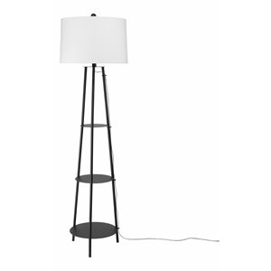 j&d designs transitional metal shelved floor lamp with tri-pod base in black