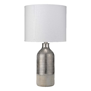 j&d designs varnish ceramic table lamp with linen shade in silver/off white