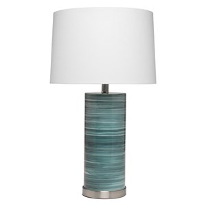 j&d designs casey transitional glass & linen table lamp in turquoise/white