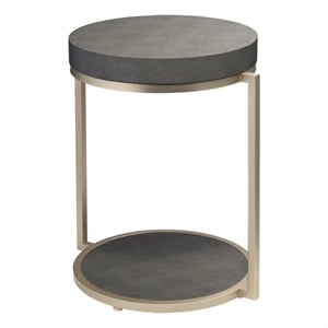 j&d designs chester transitional faux leather & iron side table in gray