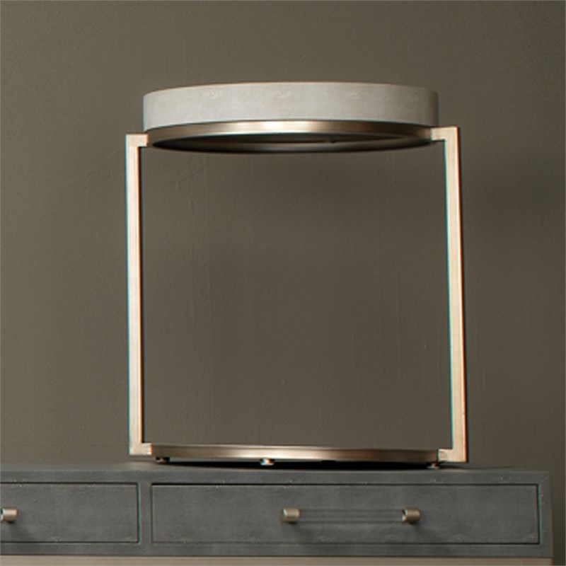 J&D Designs Chester Transitional Faux Leather & Iron Side Table in Ivory