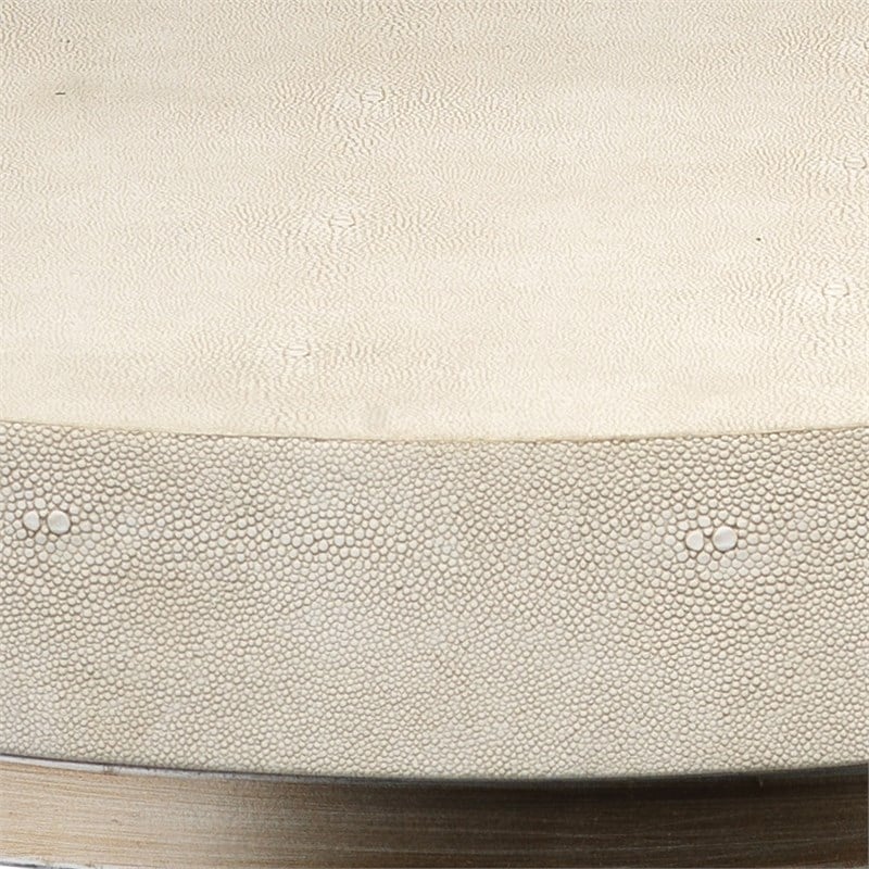 J&D Designs Chester Transitional Faux Leather & Iron Side Table in Ivory