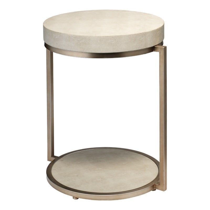 J&D Designs Chester Transitional Faux Leather & Iron Side Table in Ivory