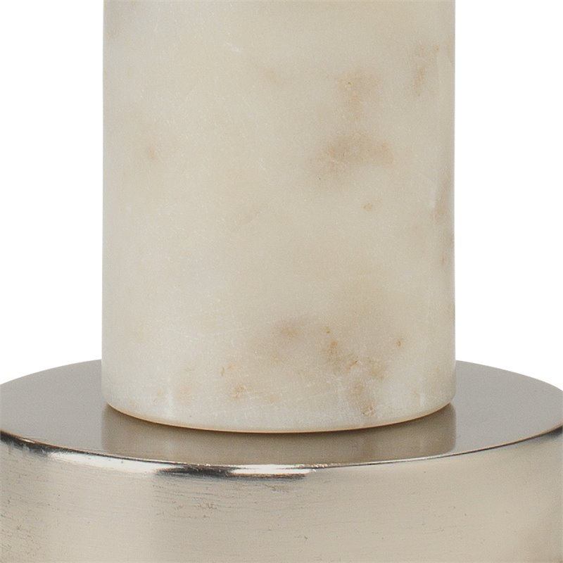 J&D Designs Darcey Metal and Marble Table Lamp with Linen Shade in White/Nickel