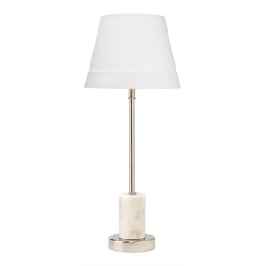J&D Designs Darcey Metal and Marble Table Lamp with Linen Shade in White/Nickel