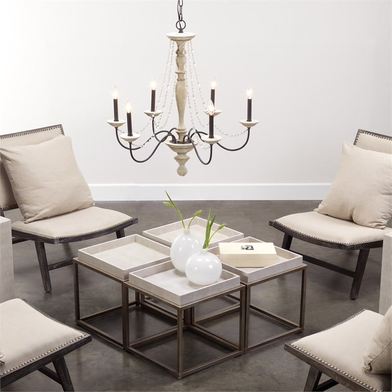 J&D Designs Jax Transitional Faux Leather & Iron Side Table in Cream/Champagne