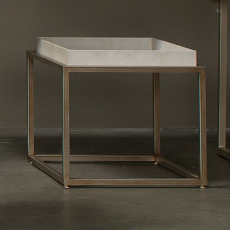J&D Designs Jax Transitional Faux Leather & Iron Side Table in Cream/Champagne
