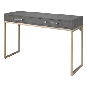 J&D Designs Kain 2-Drawer Faux Leather & Iron Console Table in Gray/Champagne