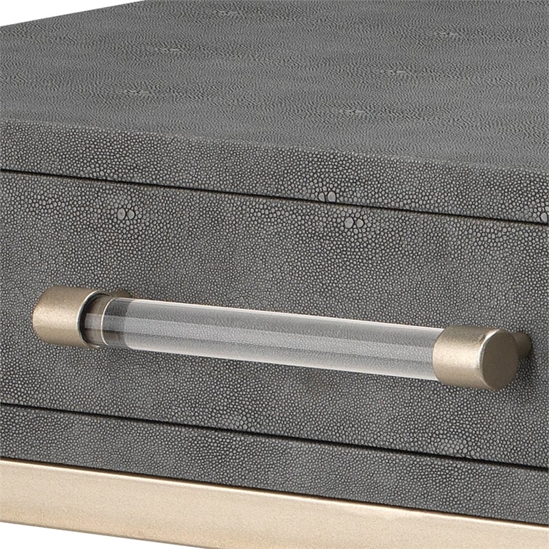 J&D Designs Kain 2-Drawer Faux Leather & Iron Console Table in Gray/Champagne