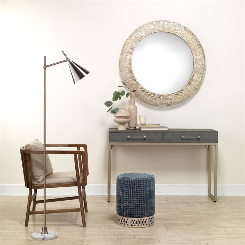 J&D Designs Kain 2-Drawer Faux Leather & Iron Console Table in Gray/Champagne