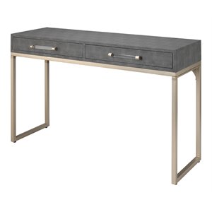 j&d designs kain faux shagreen and metal console table in gray/nickel