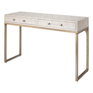 J&D Designs Kain 2-Drawer Faux Leather & Iron Console Table in Cream/Champagne
