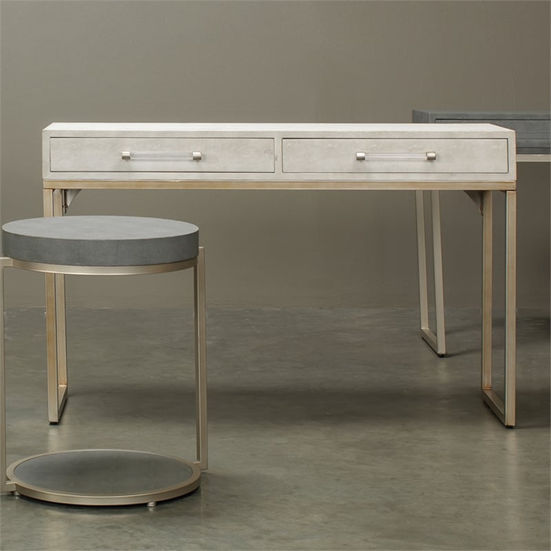 J&D Designs Kain 2-Drawer Faux Leather & Iron Console Table in Cream/Champagne