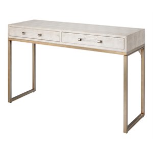 j&d designs kain faux shagreen and metal console table in ivory/brass