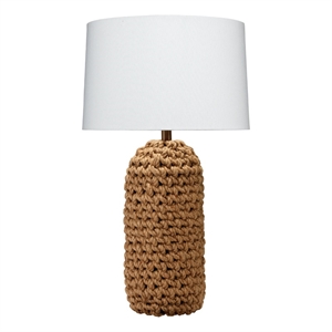 j&d designs lawrence coastal jute fabric & linen table lamp in brown/white