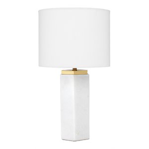 j&d designs lexi modern metal and marble table lamp in white/antique brass