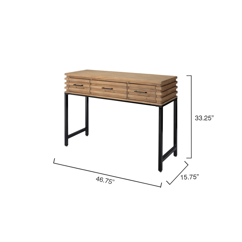 J&D Designs Logan 3-Drawer Transitional Wood & Iron Console Table in Brown/Black