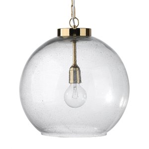 J&D Designs Luca Farmhouse Style Glass and Metal Pendant in Antique Brass